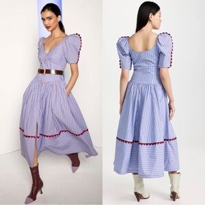 Silvia Tcherassi Anika Blue Stripe Cotton Midi Dress NWT Size L